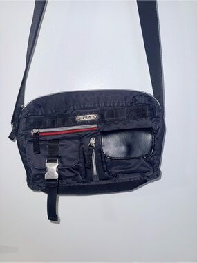 Vintage Fila Black Nylon Messenger Bag with Red Accent